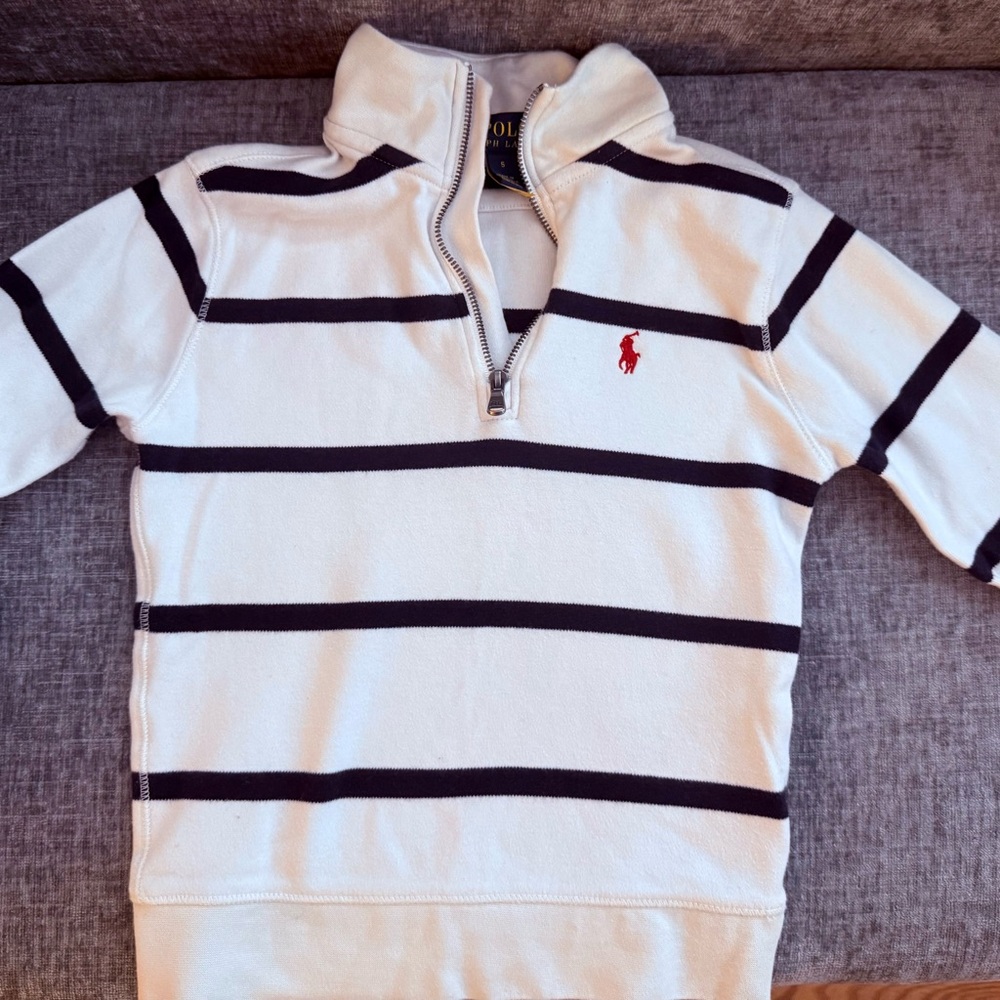 Polo by Ralph Lauren White Quarter-Zip Sweatshirt with Navy Stripes
